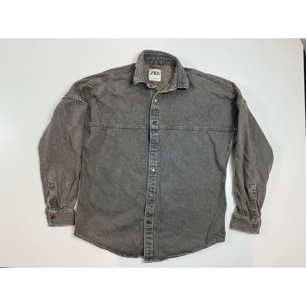 ZARA Oversized Grey Denim Trucker Jacket With Back Graphic Men's Size‎ Medium